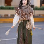Autumn Hanfu Jacquard Jacket Shirt Bloomers