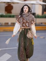 Autumn Hanfu Jacquard Jacket Shirt Bloomers