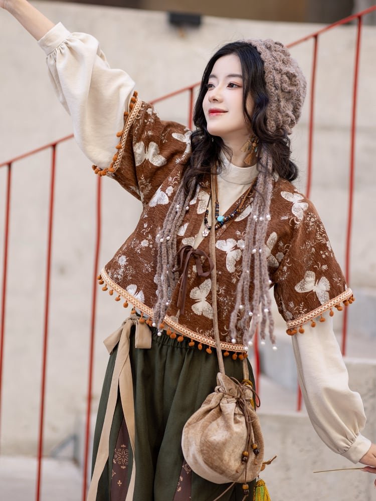 Autumn Hanfu Jacquard Jacket Shirt Bloomers
