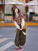 Autumn Hanfu Jacquard Jacket Shirt Bloomers - Image 3