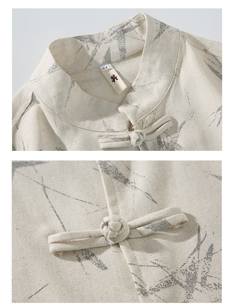 Bamboo Print Men's Linen Shirts Chinese Style Top