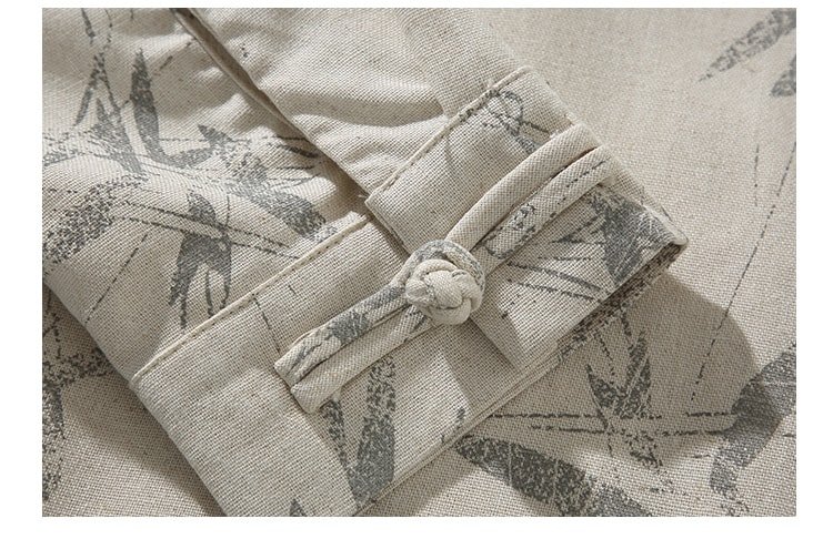 Bamboo Print Men's Linen Shirts Chinese Style Top