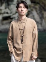 Bamboo Print Men’s Linen Shirts Chinese Style Top - Image 4