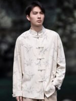 Bamboo Print Men’s Linen Shirts Chinese Style Top
