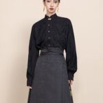 Black Button Up Shirt Women Fashion Hanfu Top