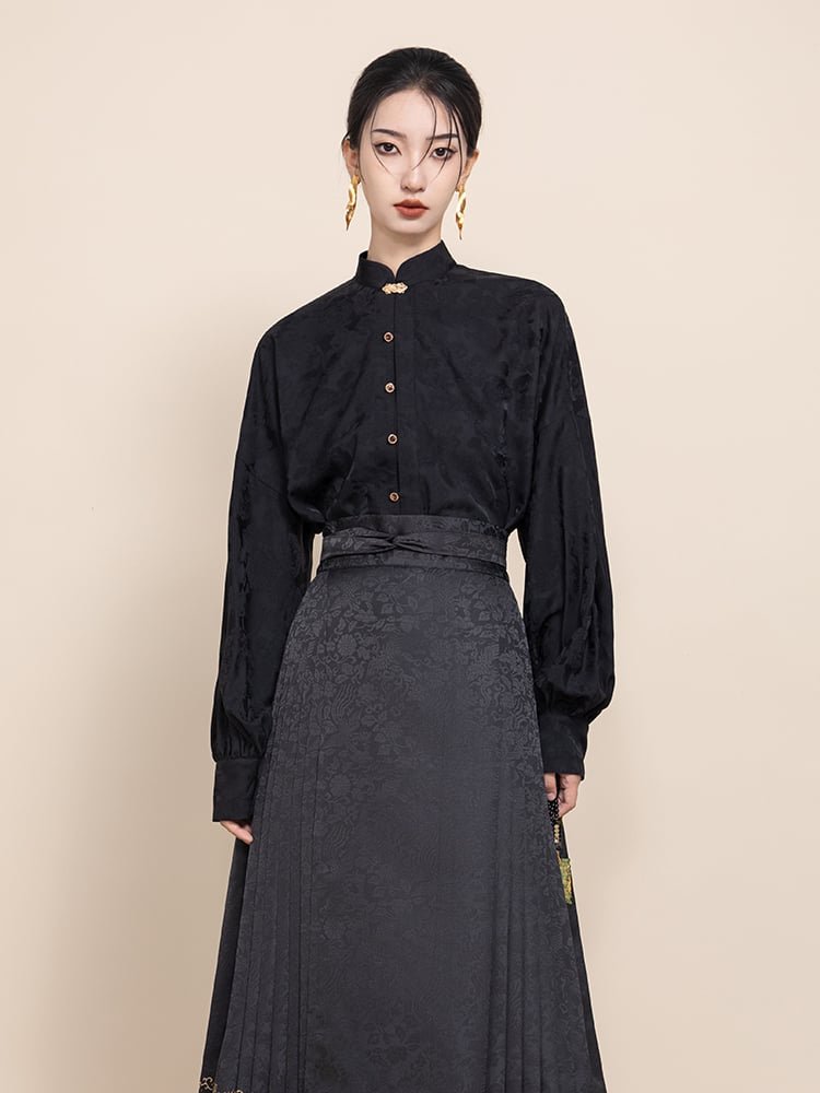 Black Button Up Shirt Women Fashion Hanfu Top
