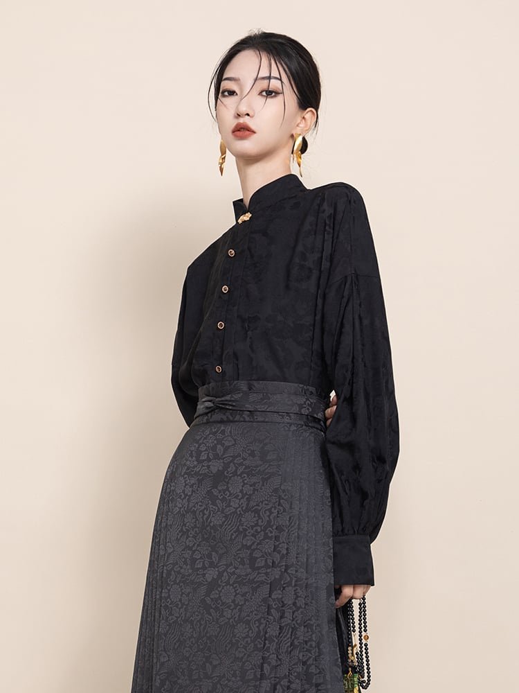 Black Button Up Shirt Women Fashion Hanfu Top