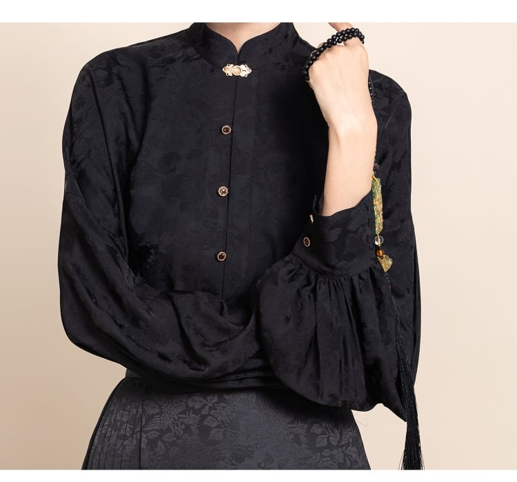 Black Button Up Shirt Women Fashion Hanfu Top