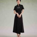 Black Dress Women Embroidered Shirt and Skirt