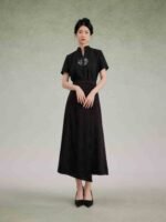 Black Dress Women Embroidered Shirt and Skirt