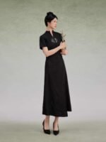 Black Dress Women Embroidered Shirt and Skirt - Image 3