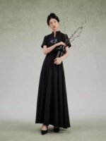 Black Dress Women Embroidered Shirt and Skirt - Image 4