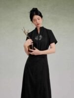 Black Dress Women Embroidered Shirt and Skirt - Image 5
