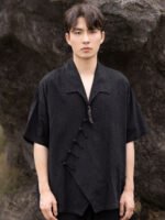 Black Linen Shirt Chinese Style Tang Suit Shirt