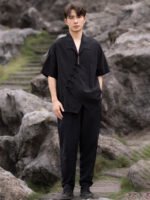 Black Linen Shirt Chinese Style Tang Suit Shirt - Image 2