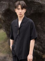 Black Linen Shirt Chinese Style Tang Suit Shirt - Image 5