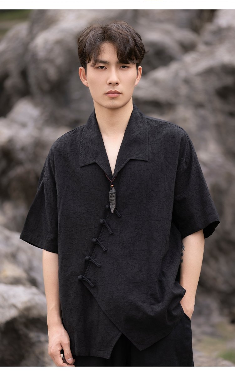 Black Linen Shirt Chinese Style Tang Suit Shirt