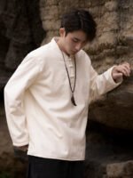 Black Linen Shirt Men Chinese Tang Style T-shirt - Image 5