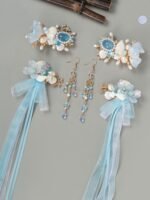 Blue Flower Hair Clip & Earring Set - Image 5