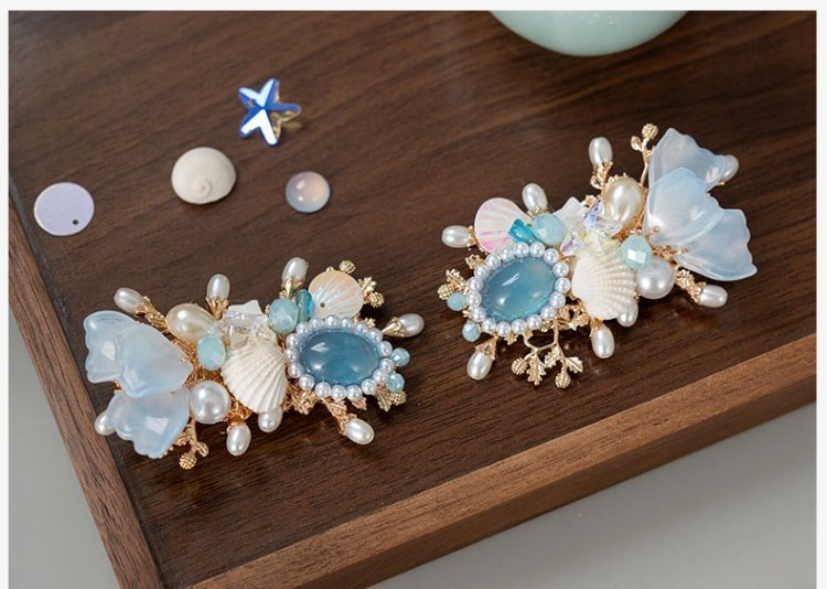 Blue Flower Hair Clip & Earring Set
