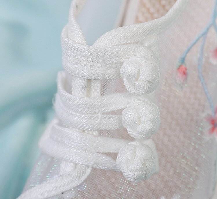 Breathable Mesh Shoes Ancient Hanfu Shoes with Embroidered Flower