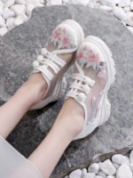 Breathable Mesh Shoes Ancient Hanfu Shoes with Embroidered Flower - Image 3