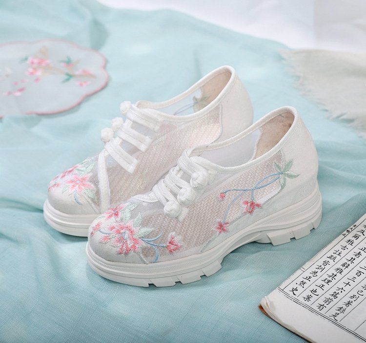 Breathable Mesh Shoes Ancient Hanfu Shoes with Embroidered Flower