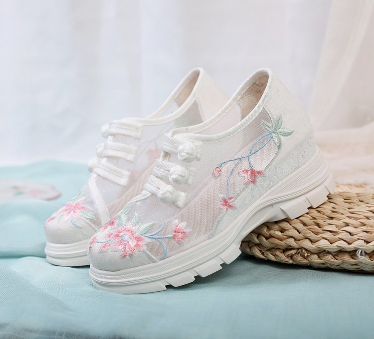 Breathable Mesh Shoes Ancient Hanfu Shoes with Embroidered Flower