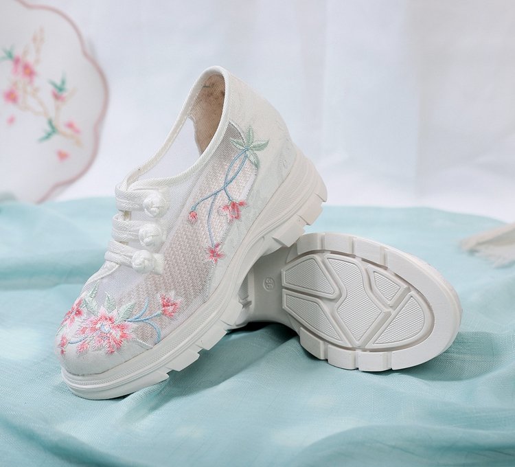Breathable Mesh Shoes Ancient Hanfu Shoes with Embroidered Flower