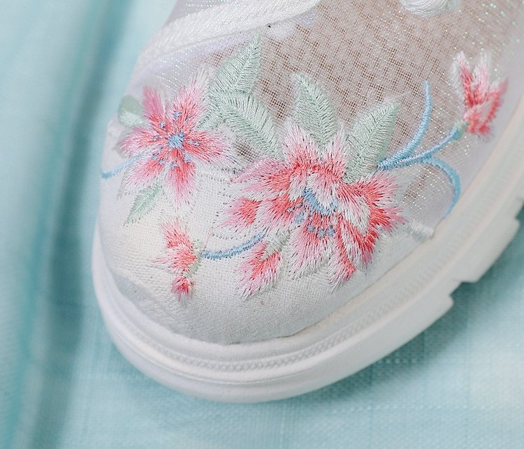 Breathable Mesh Shoes Ancient Hanfu Shoes with Embroidered Flower