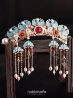 Fashion Hanfu Retro Handmade Hanfu Accessories Blue Phoenix Bride Hair Crown