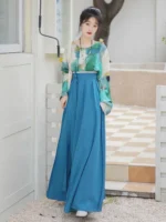 Casual Hanfu Dress Female Modern Top and Skirt