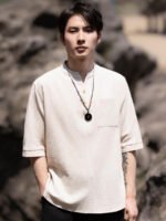 Casual Short-Sleeved Linen Shirts Men Tang Suit