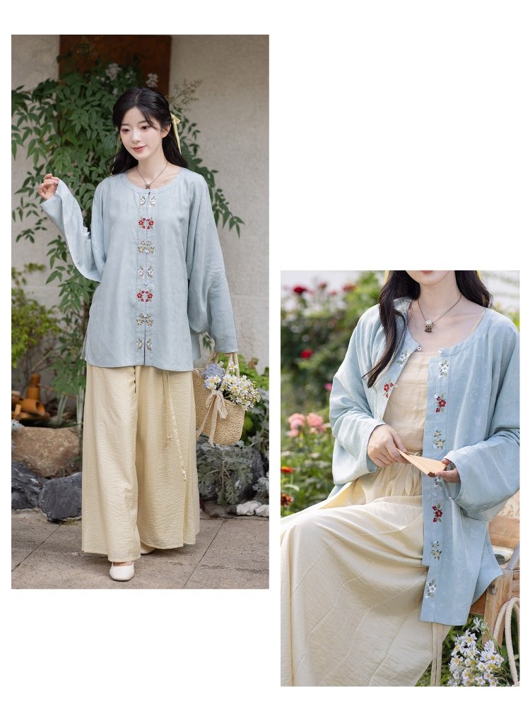 Casual Summer Hanfu Ming Style Shirt with Pants