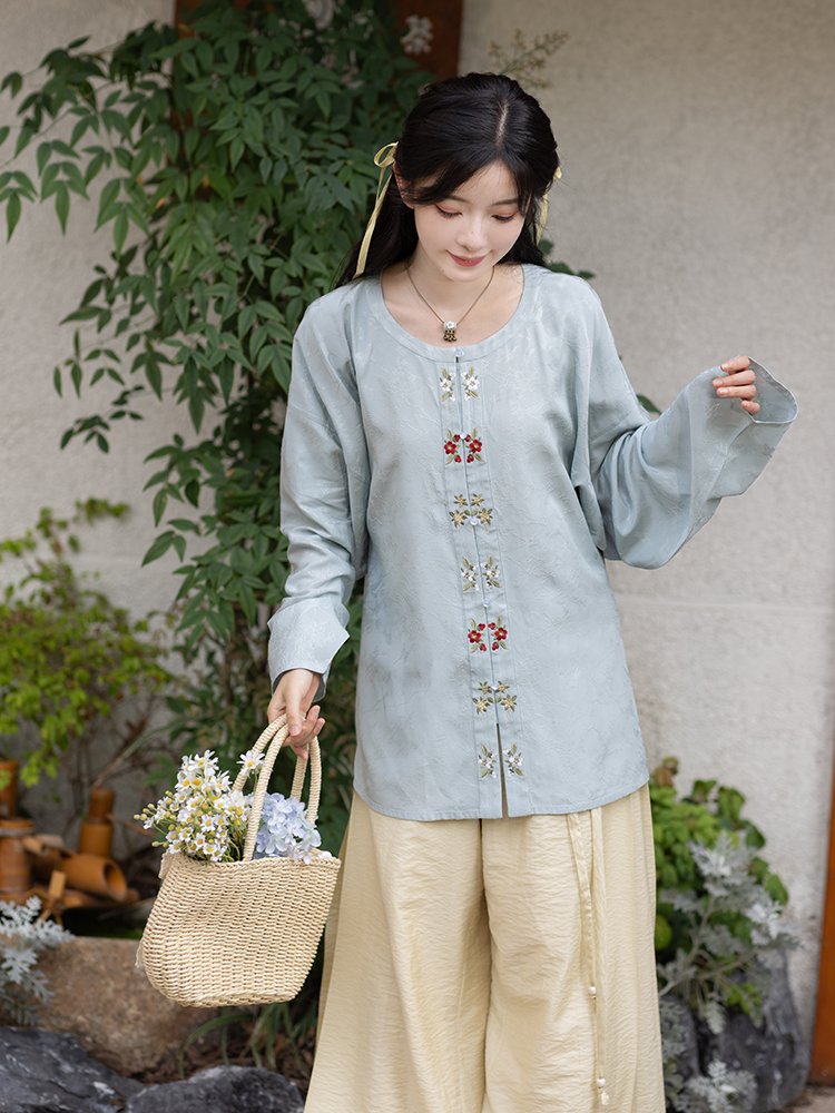 Casual Summer Hanfu Ming Style Shirt with Pants