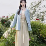 Casual Summer Hanfu Ming Style Shirt with Pants