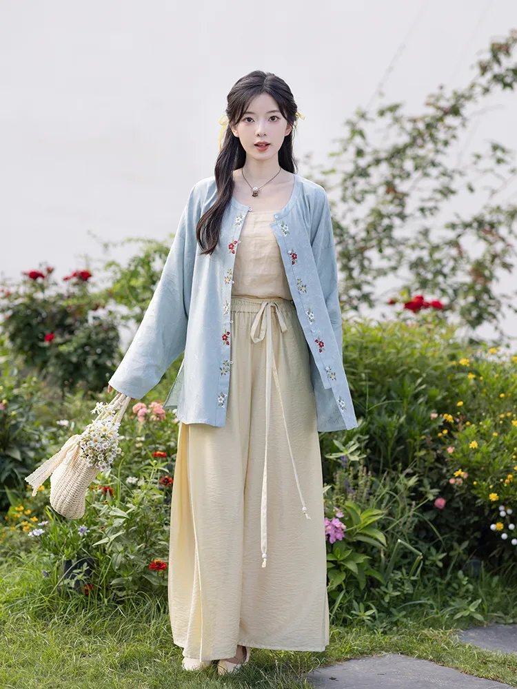 Casual Summer Hanfu Ming Style Shirt with Pants