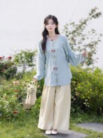 Casual Summer Hanfu Ming Style Shirt with Pants - Image 3