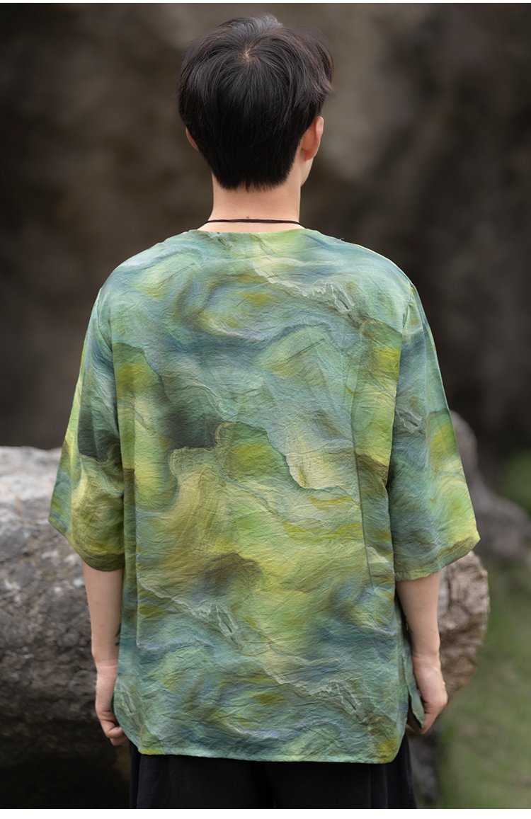 Casual T Shirt For Mens Chinese Tang Suit Tops