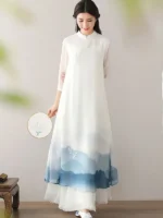 Chinese Dress Improved Cheongsam Dress Zen Tea Clothes