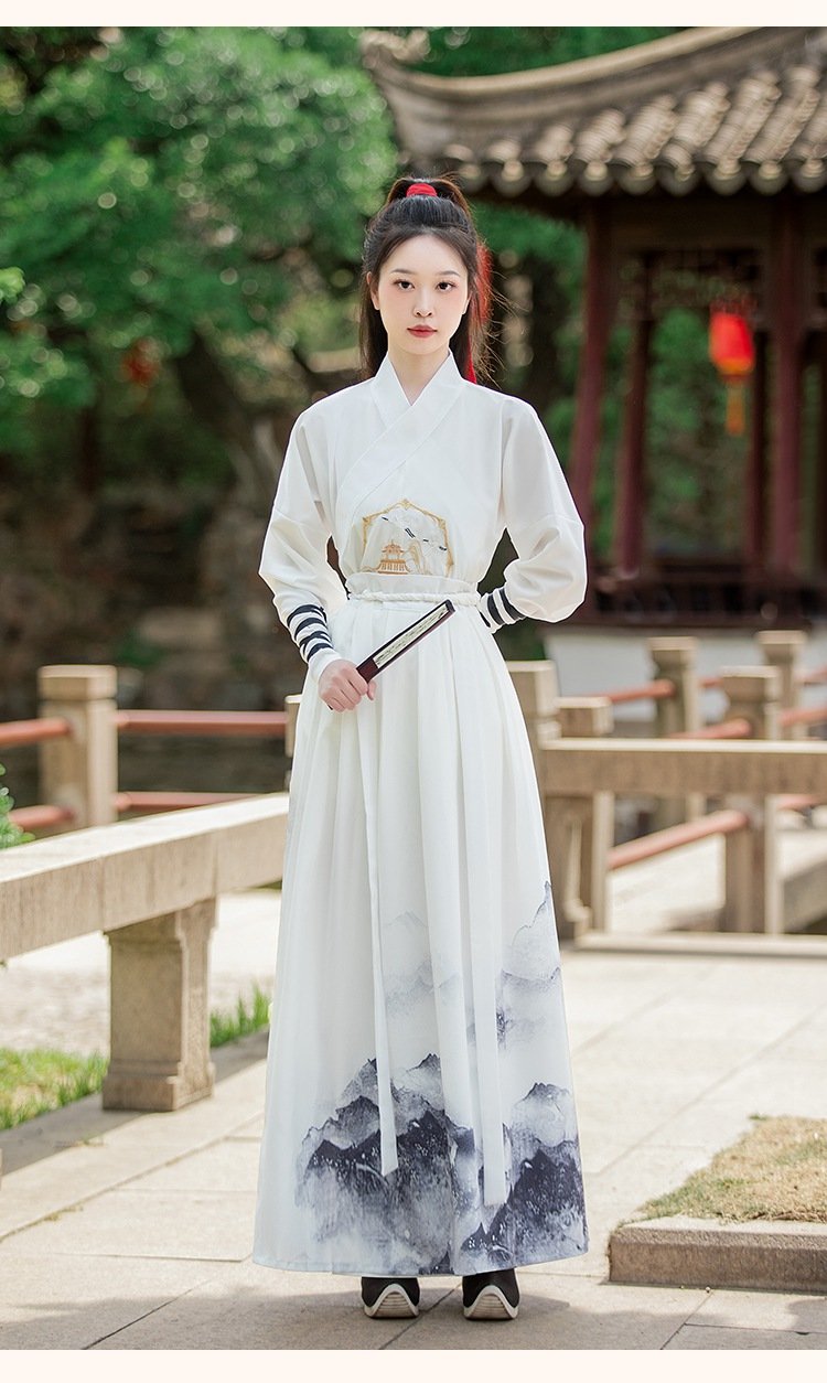 Chinese Ancient Clothing White Hanfu Dress Unisex