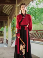 Chinese Ancient Costume Black And Red Hanfu Men Women - Image 2