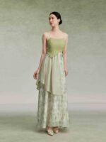 Chinese Bamboo Leaf Print Suspender Dress