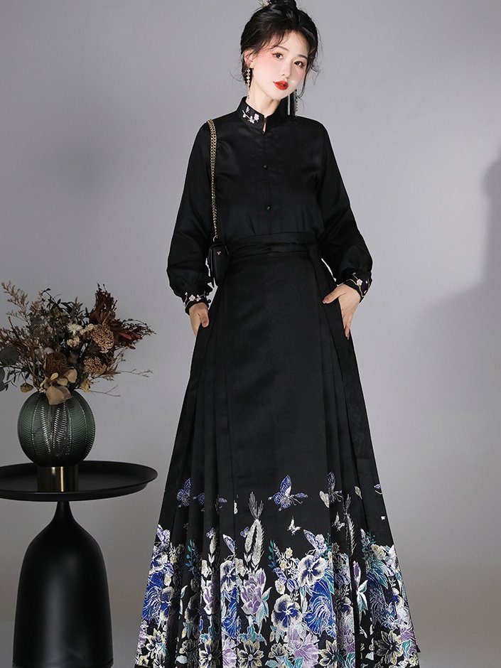 Chinese Clothing White Black Modern Hanfu Dress