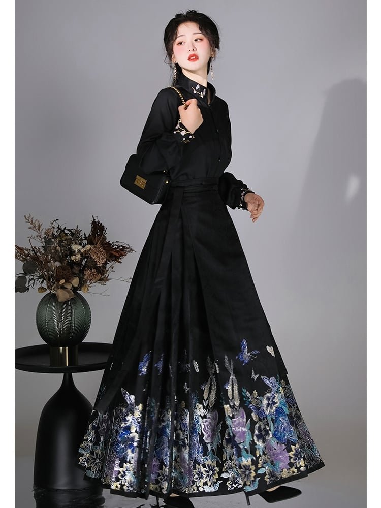 Chinese Clothing White Black Modern Hanfu Dress