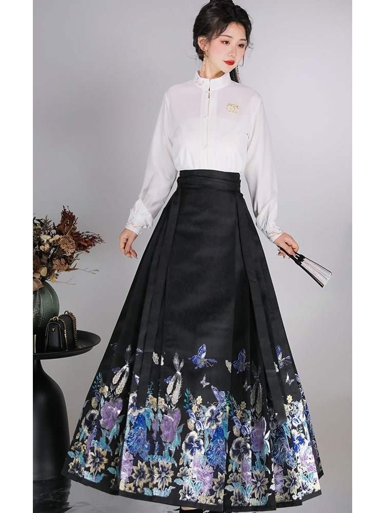Chinese Clothing White Black Modern Hanfu Dress