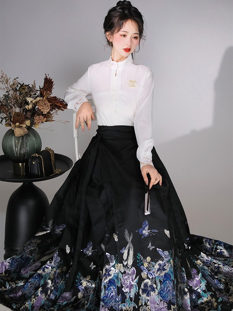 Chinese Clothing White Black Modern Hanfu Dress