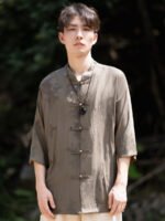 Chinese Collar Shirt For Men Casual Suit Short-Sleeved Top - Image 2