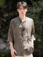 Chinese Collar Shirt For Men Casual Suit Short-Sleeved Top - Image 4