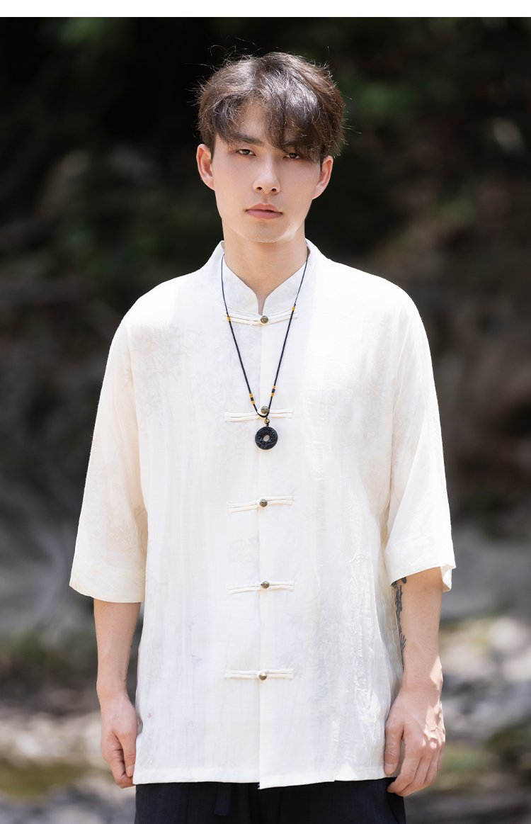Chinese Collar Shirt For Men Casual Suit Short-Sleeved Top